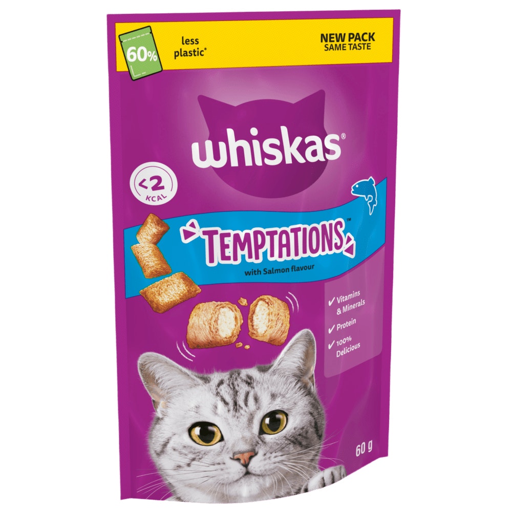 WHISKAS Temptations Cat Treats with Salmon Flavour 180g, 60g - 1