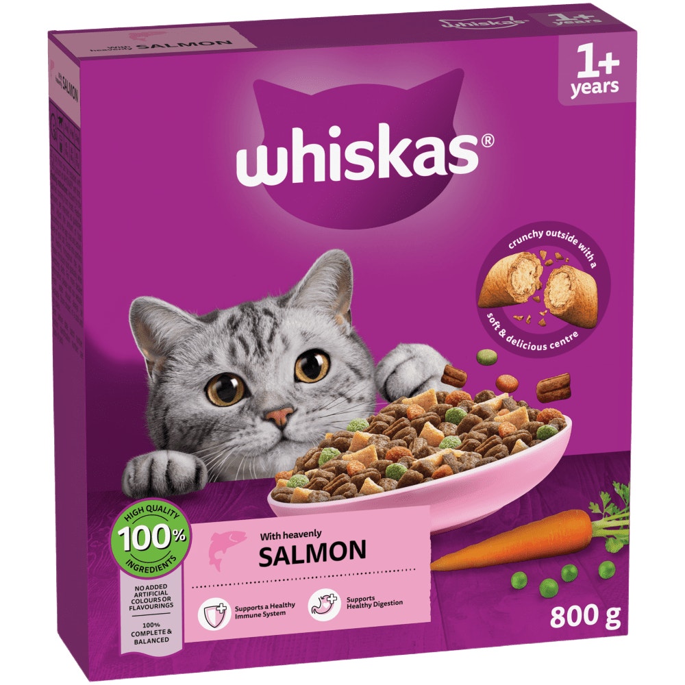 WHISKAS Cat Dry with Salmon Adult 1.9kg, 800g - 1
