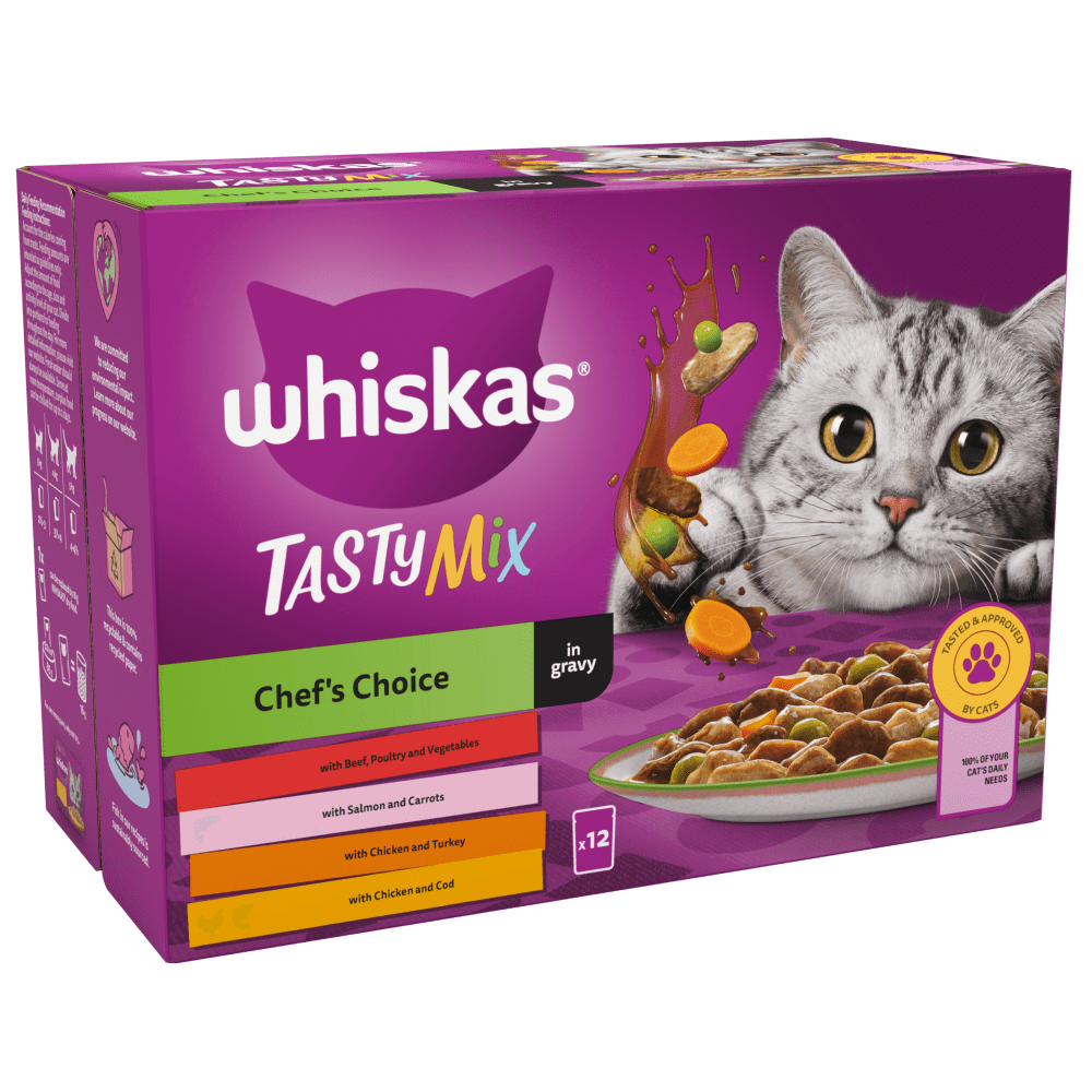 WHISKAS® TASTY MIX Chef's Choice in Gravy 1+ Adult Wet Cat Food Pouches 12, 40 x 85g - 1