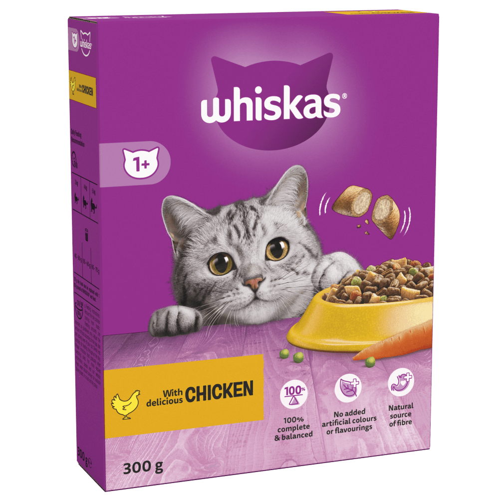 WHISKAS® 1+ Adult with Chicken Dry Cat Food 300g, 800g, 1.9kg, 3.8kg, 7kg - 1
