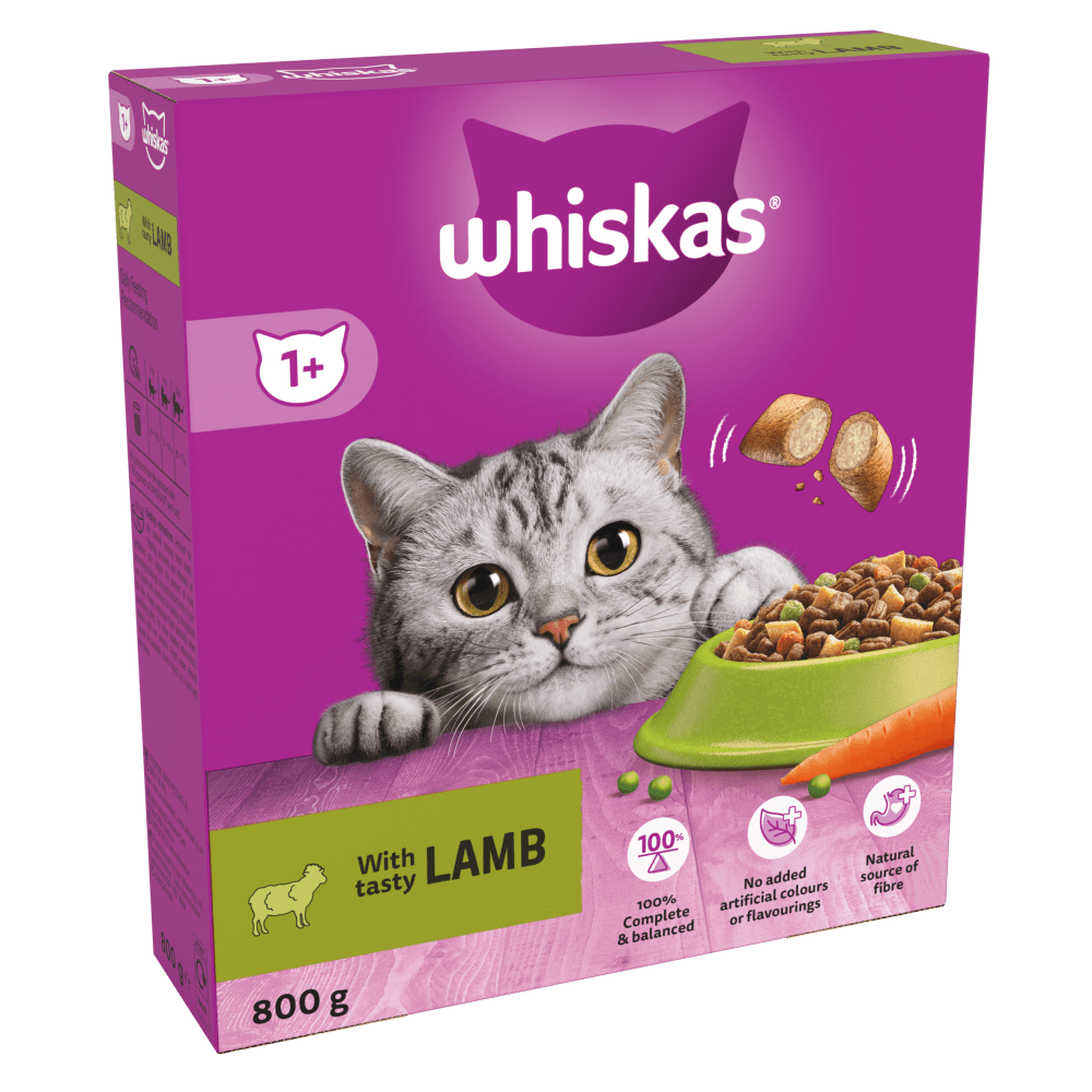 WHISKAS® 1+ Adult with Lamb Dry Cat Food 800g, 1.9kg - 1