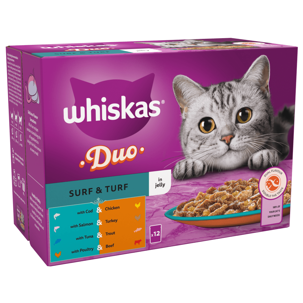 WHISKAS® Duo Surf & Turf in Jelly 1+ Adult Wet Cat Food Pouches 12, 40, 80 x 85g - 1