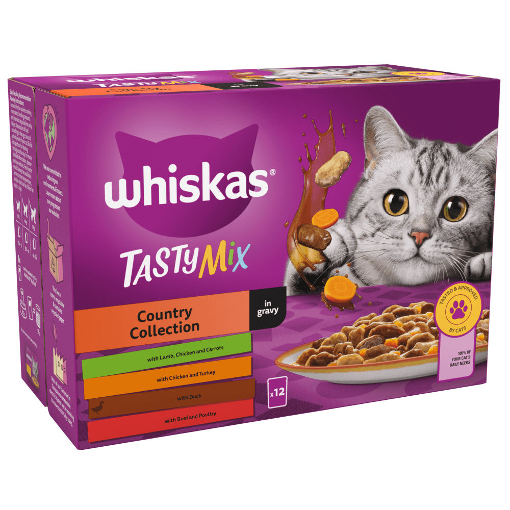 WHISKAS® TASTY MIX Country Collection in Gravy 1+ Adult Wet Cat Food Pouches 12 x 85g - 1