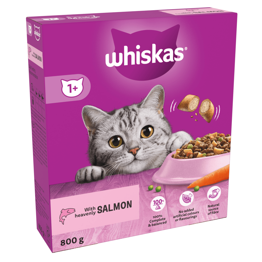 WHISKAS® 1+ Adult with Salmon Dry Cat Food 800g, 1.9kg - 1