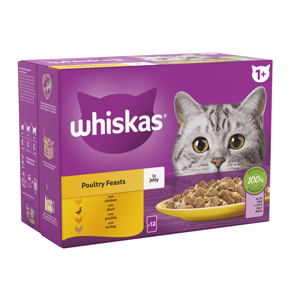 WHISKAS® Poultry Feasts in Jelly 1+ Adult Wet Cat Food Pouches 12, 40, 80 x 85g - 1