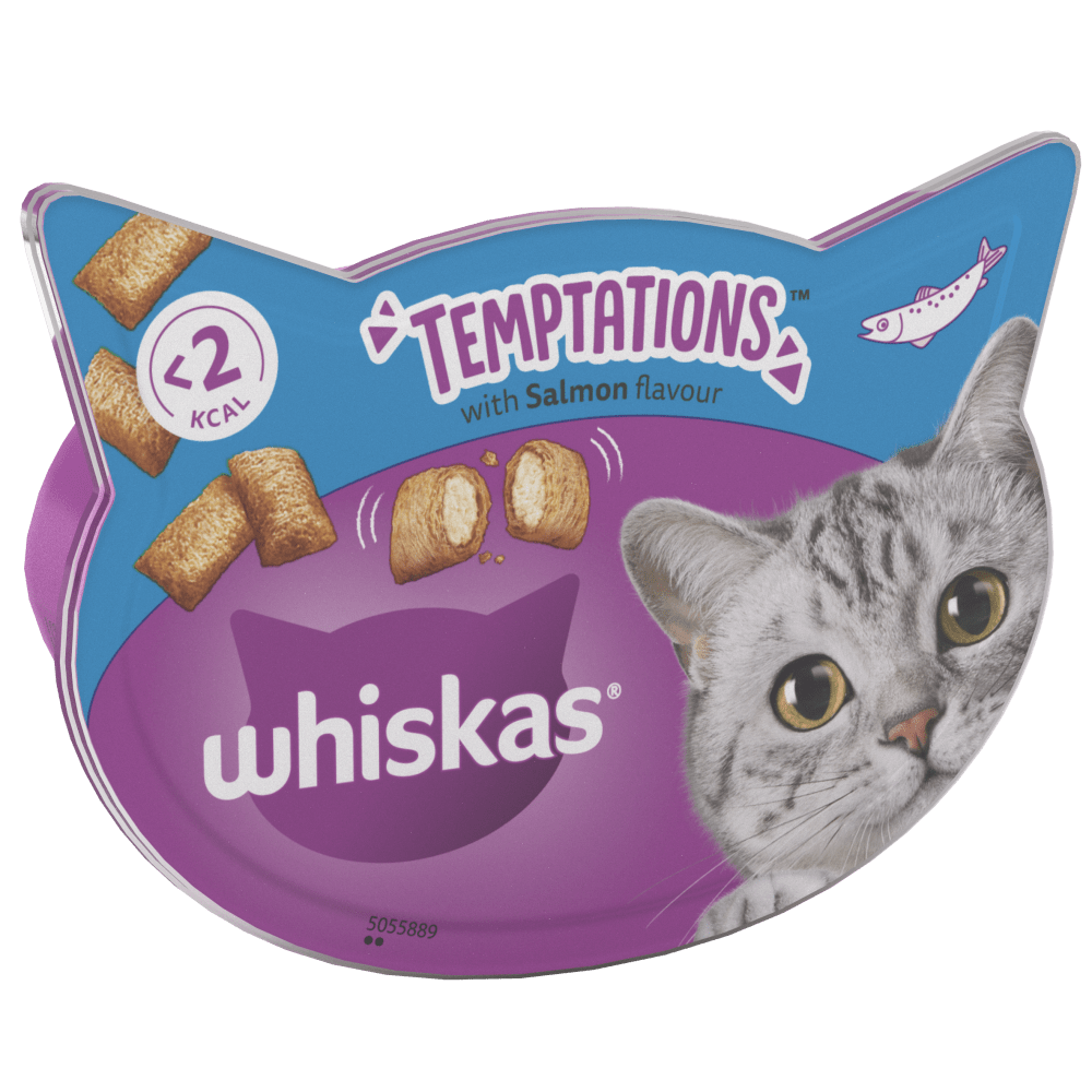 WHISKAS® TEMPTATIONS™ with Salmon flavour Adult Cat Treats 60g, 90g, 180g - 1