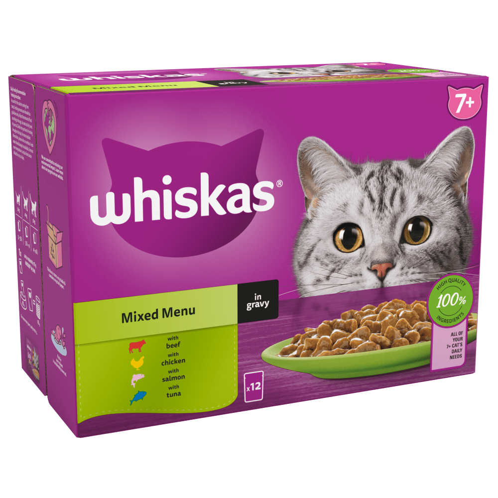WHISKAS® Senior 7+ Mixed Menu in Gravy Wet Cat Food Pouches 12 x 85g - 1