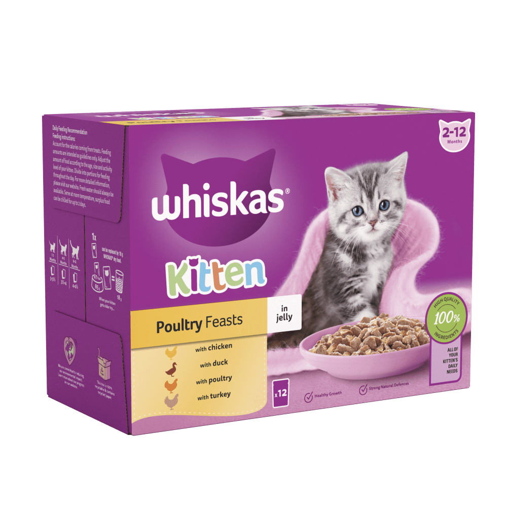WHISKAS® Kitten 2-12 Months Poultry Feasts in Jelly Wet Kitten Food Pouches 12 x 85g - 1