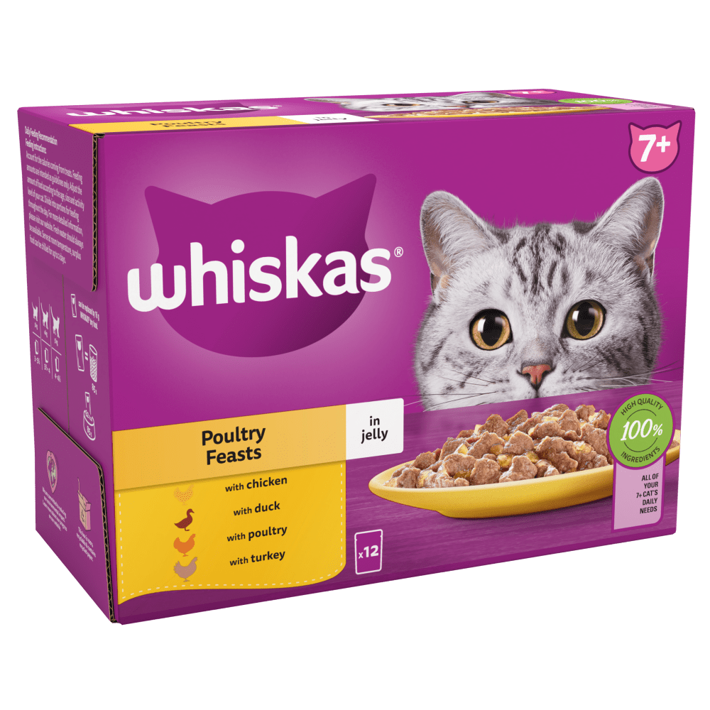 WHISKAS® Senior 7+ Poultry Feasts in Jelly Wet Cat Food Pouches 12, 40, 80 x 85g - 1