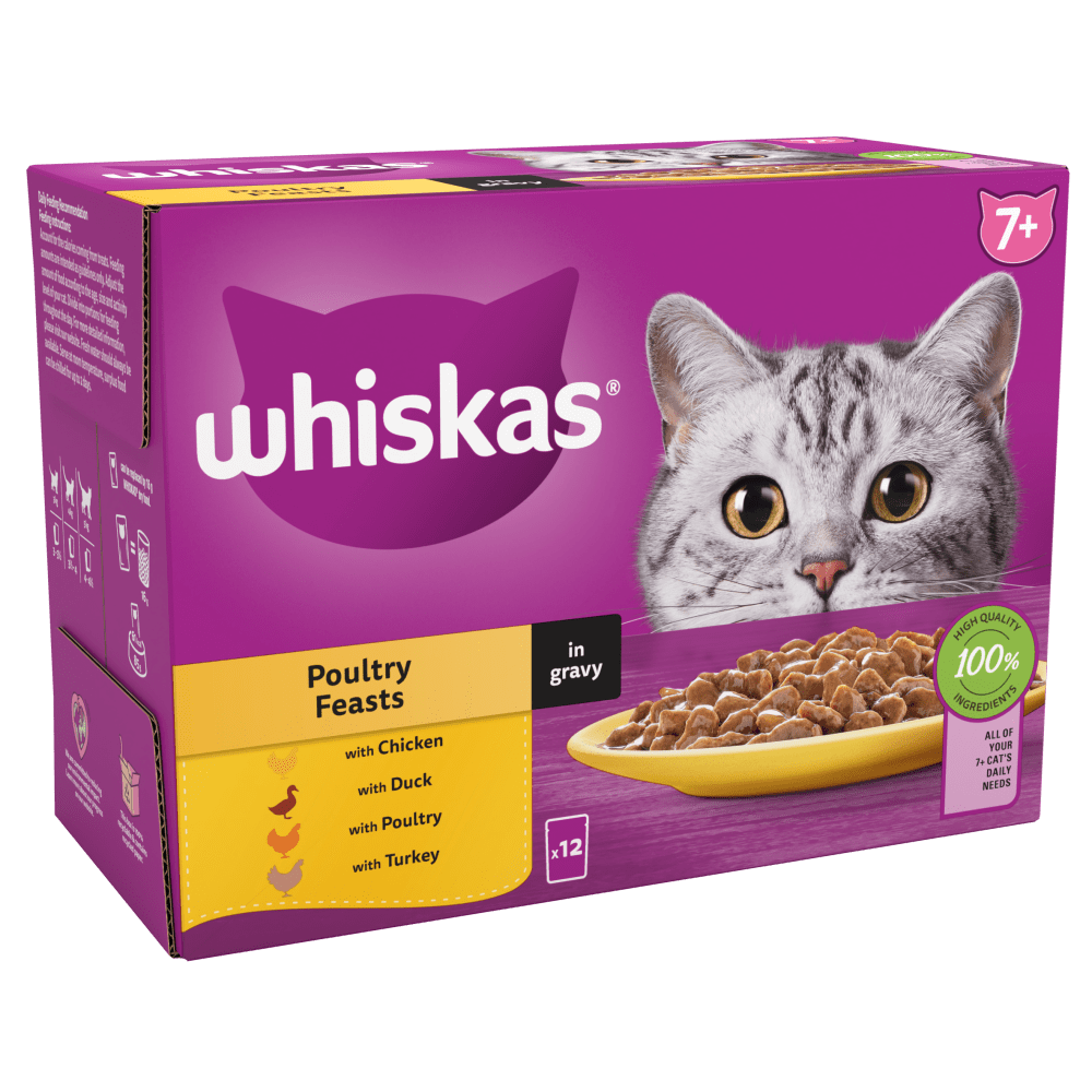 WHISKAS® Senior 7+ Poultry Feasts in Gravy Wet Cat Food Pouches 12 x 85g - 1