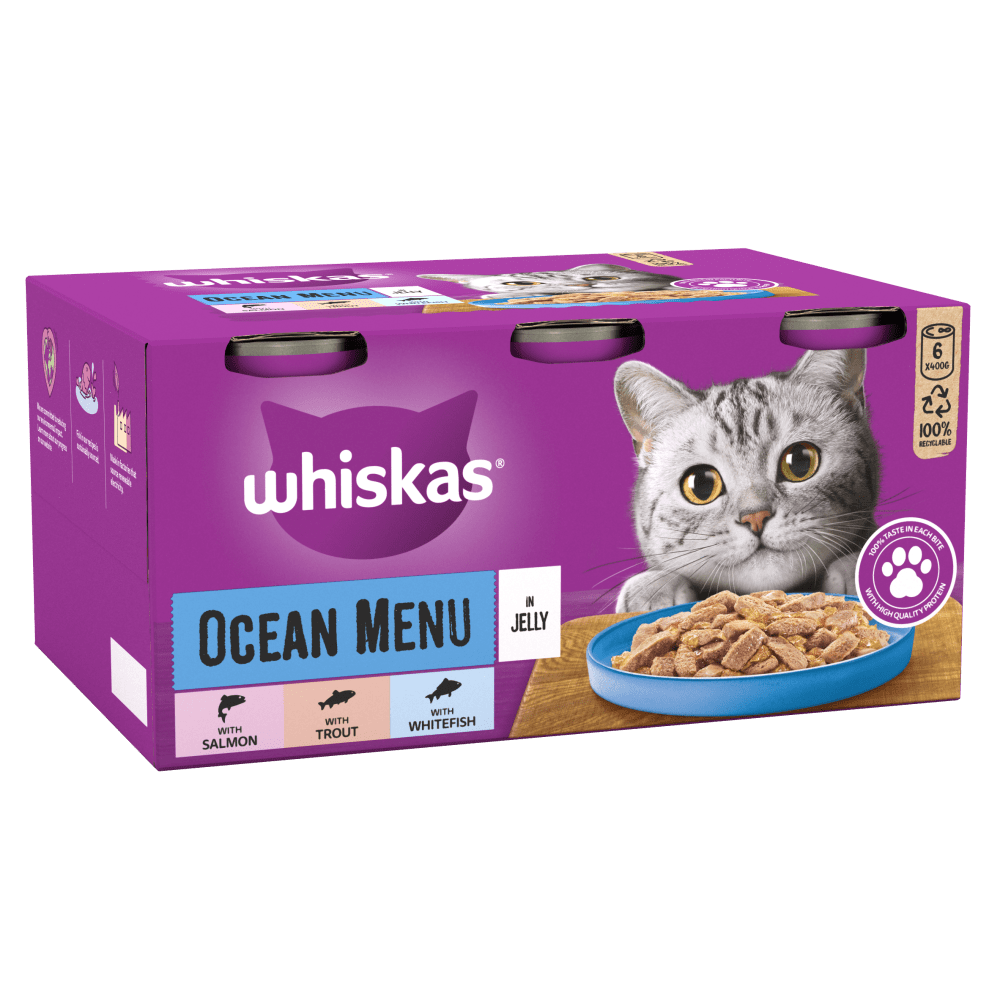 WHISKAS® Ocean Menu in Jelly 1+ Adult Wet Cat Food Tin 6 x 400g - 1