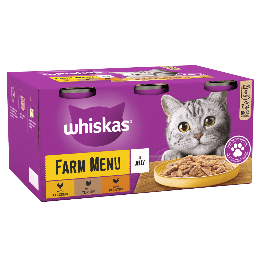 WHISKAS® Farm Menu with Jelly 1+ Adult Wet Cat Food Tin 6 x 400g - 1