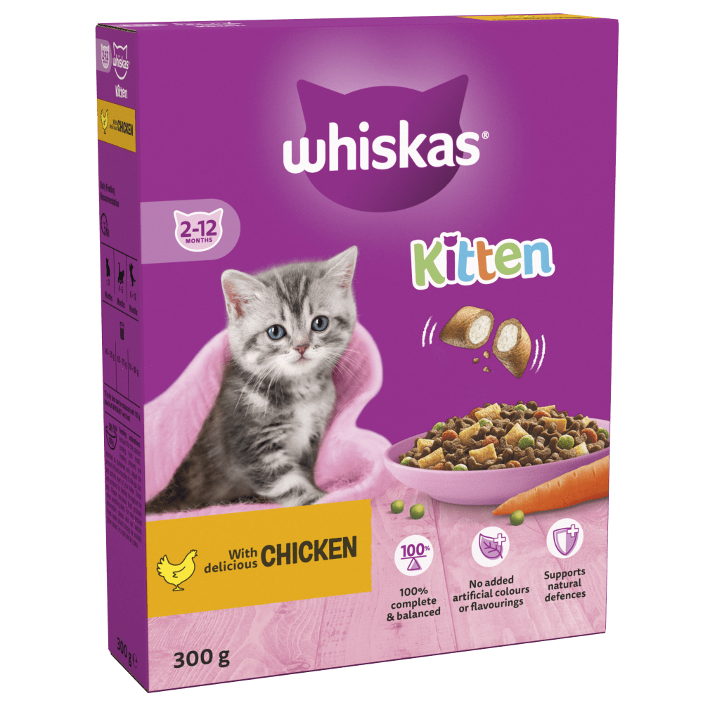 WHISKAS® Kitten 2-12 Months with Chicken Dry Kitten Food 300g, 800g, 1.9kg, 7kg - 1