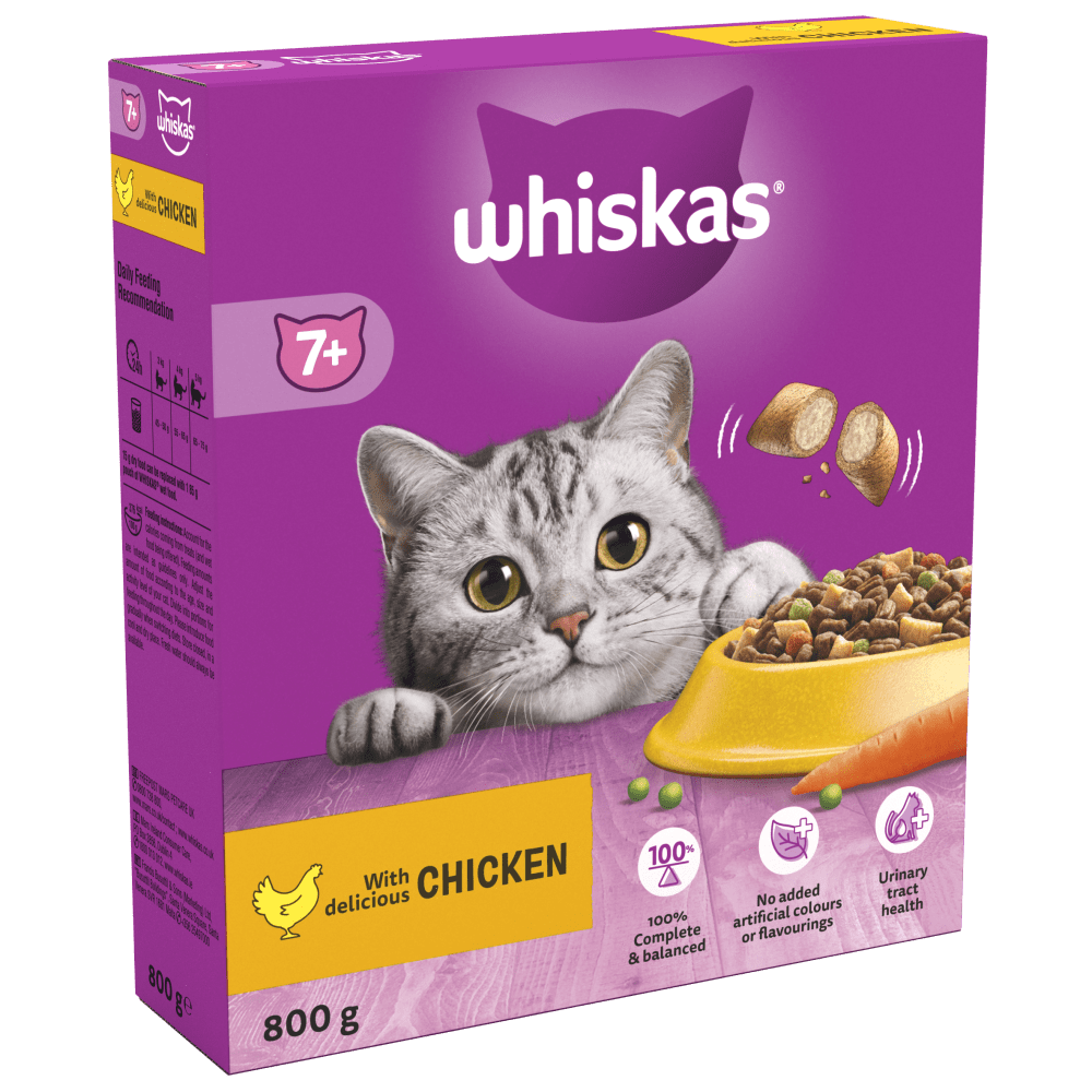 WHISKAS® Senior 7+ with Chicken Dry Cat Food 800g, 1.9kg - 1