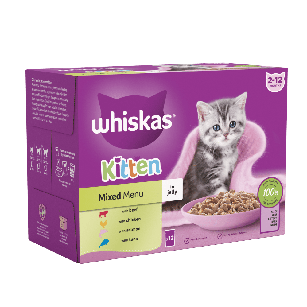 WHISKAS® Kitten 2-12 Months Mixed Menu in Jelly Wet Kitten Food Pouches 12 x 85g - 1
