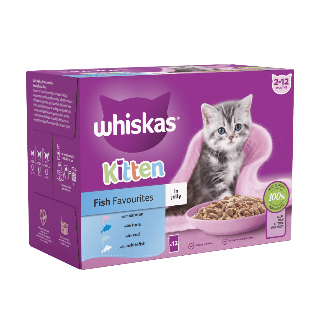 WHISKAS® Kitten 2-12 Months Fish Favourites in Jelly Wet Kitten Food Pouches 12 x 85g - 1