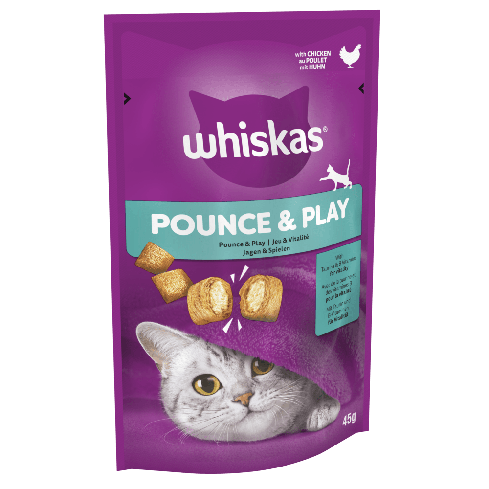 WHISKAS® Pounce & Play Adult Cat Treats with Chicken 45g - 1