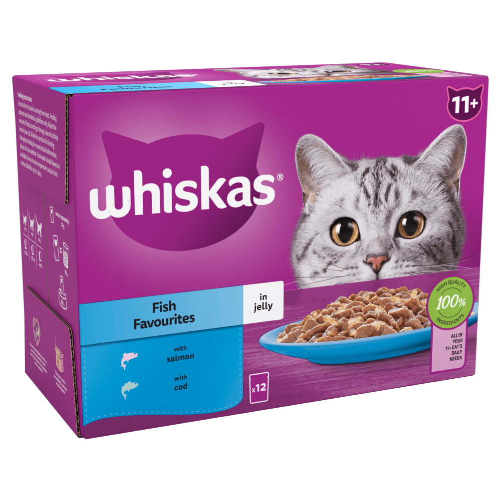 WHISKAS® Senior 11+ Fish Favourites in Jelly Wet Cat Food Pouches 12 x 85g - 1