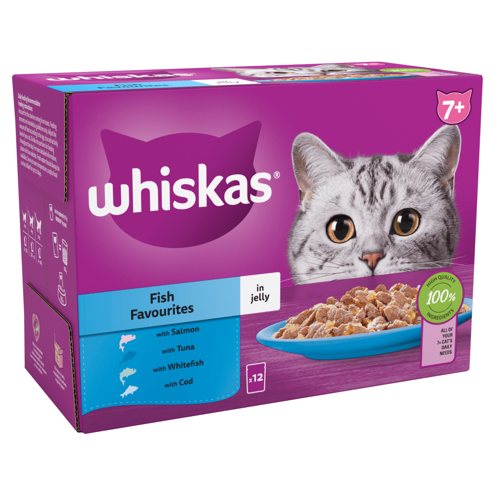 WHISKAS® Senior 7+ Fish Favourites in Jelly Wet Cat Food Pouches 12 x 85g - 1
