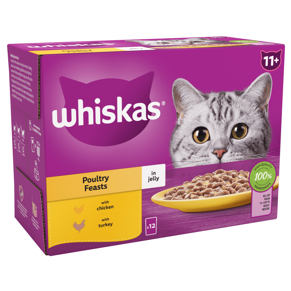 WHISKAS® Senior 11+ Poultry Feasts in Jelly Wet Cat Food Pouches 12 x 85g - 1