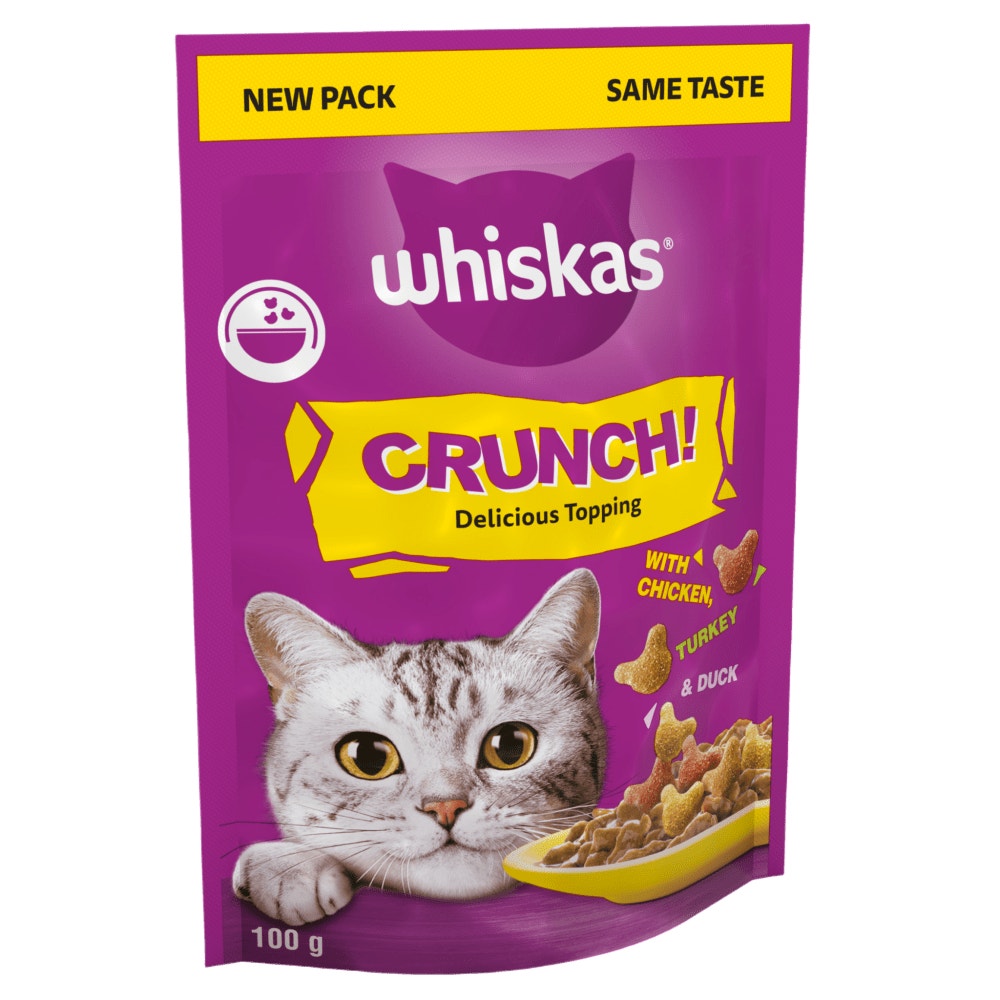 WHISKAS® Crunch Tasty Topping Adult Cat Treat Biscuits 100g - 1