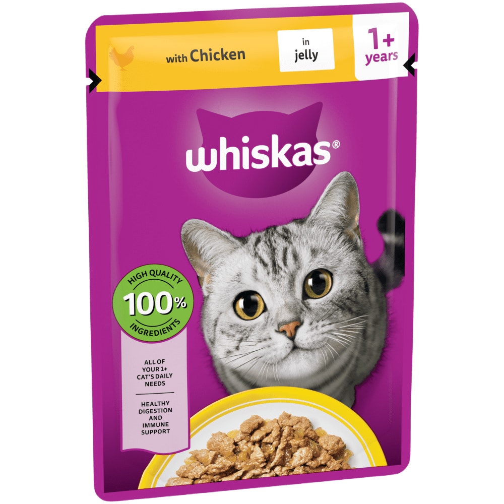 WHISKAS® 1+ Adult Wet Cat Food Pouches in Jelly with Chicken 85g - 1