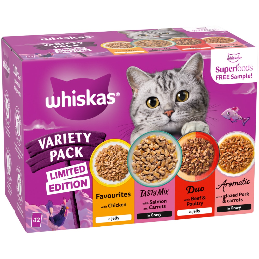 WHISKAS 1+ Variety pack Wet Cat Food Pouches in Gravy & Jelly 80 x 85g, 40 x 85g, 12 x 85g - 1