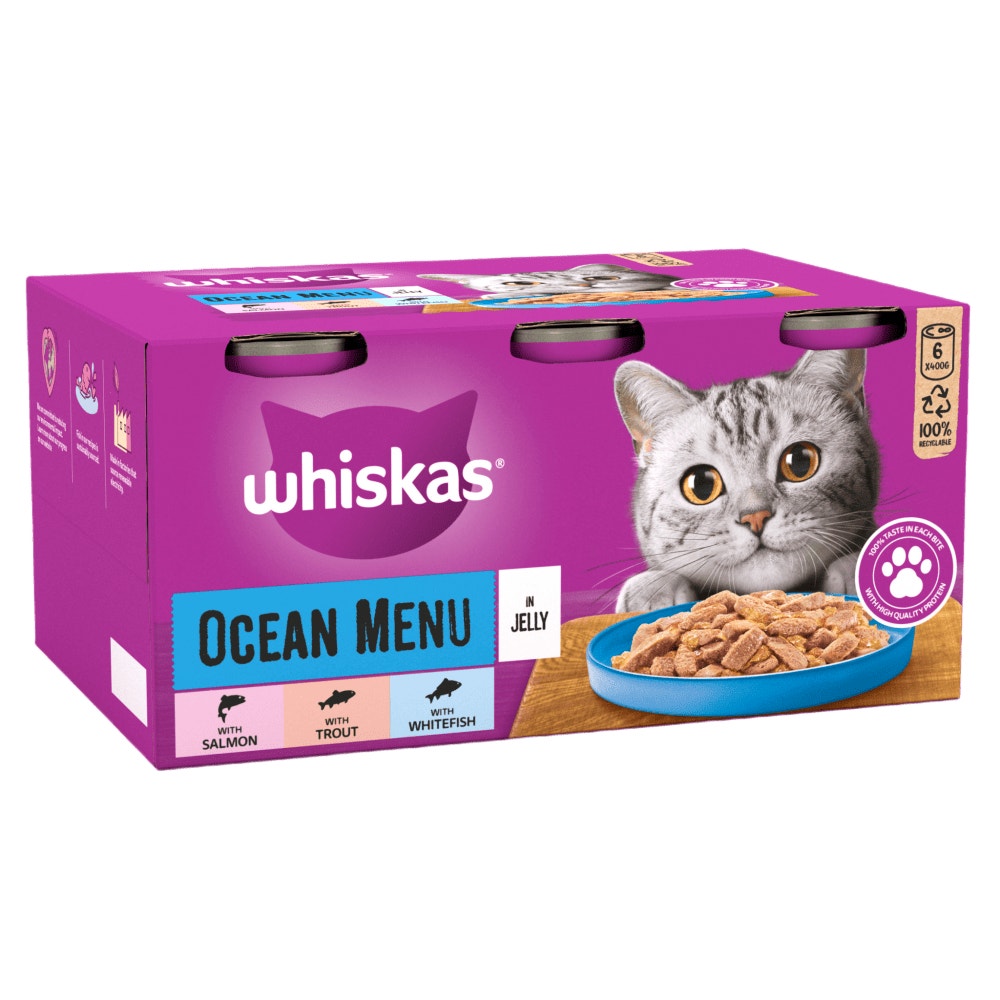 WHISKAS® Ocean Menu Adult Wet Cat Food in Jelly Tin 6x400g - 1