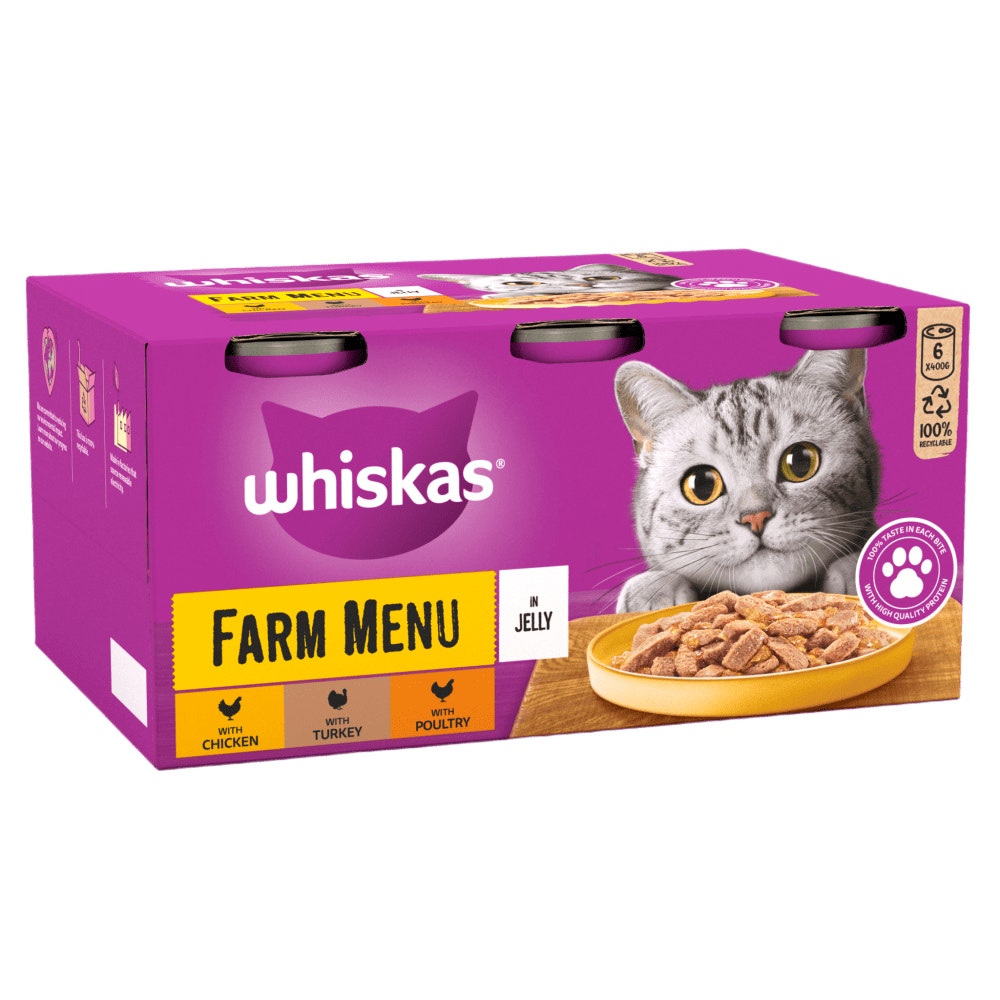 WHISKAS® Farm Menu Adult Wet Cat Food in Jelly Tin 6x400g - 1
