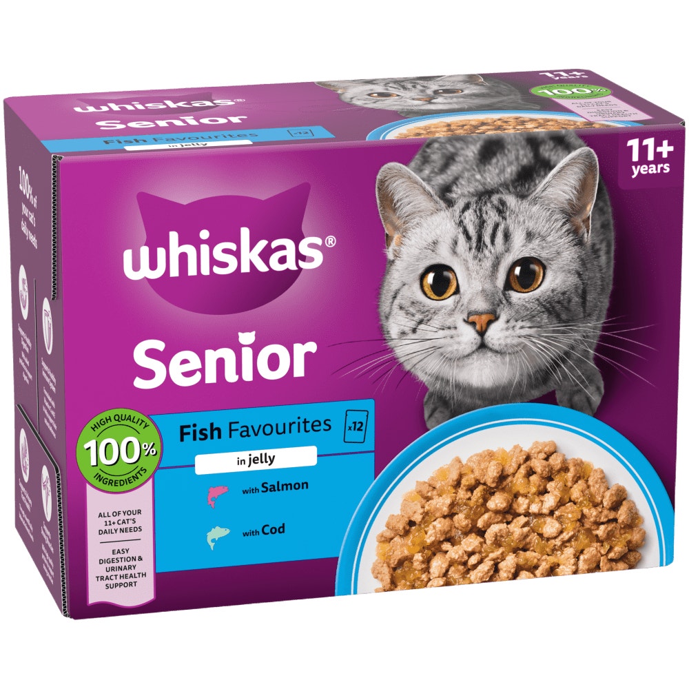 WHISKAS Senior 11+ FISH Favourites Wet Cat Food Pouches in Jelly 12 x 85g - 1