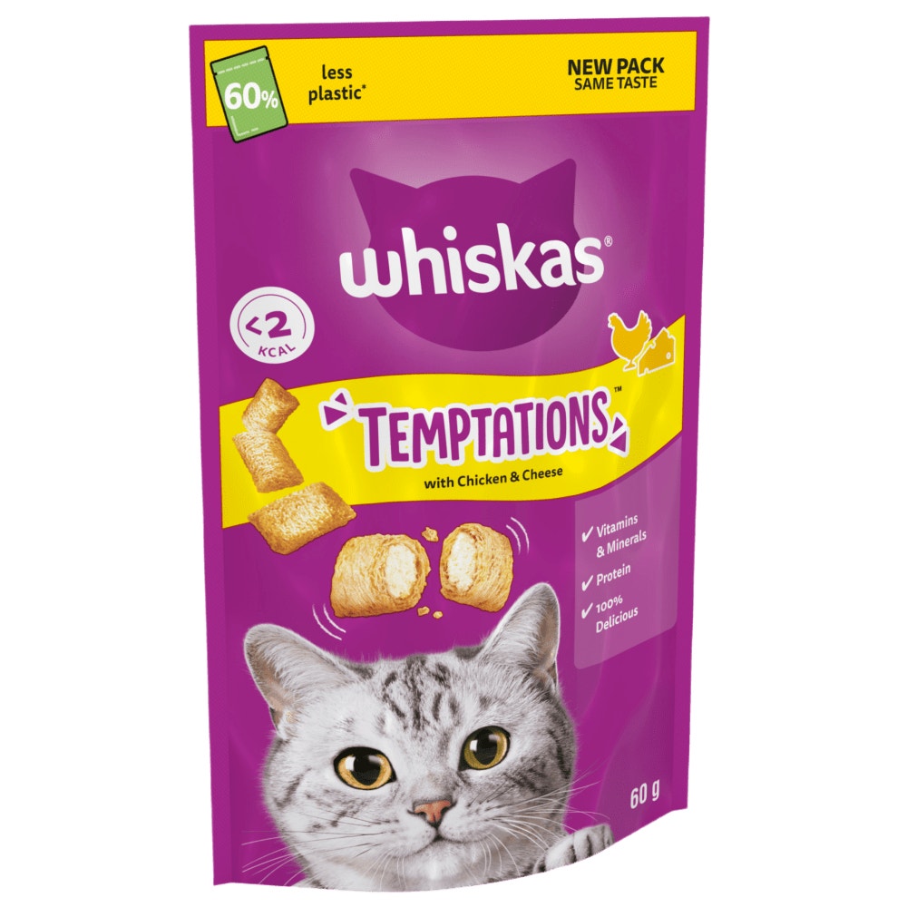WHISKAS® TEMPTATIONS™ with Chicken & Cheese Adult Cat Treats 180g, 60g - 1