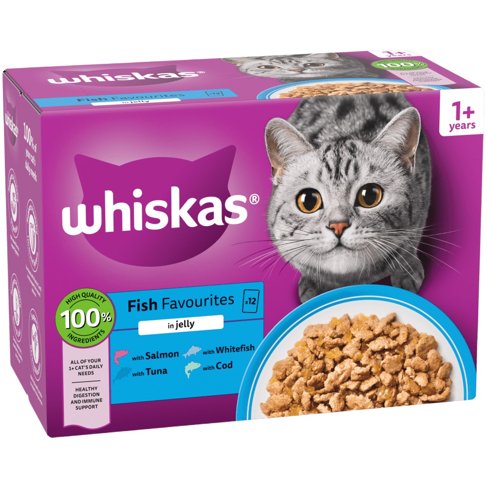 WHISKAS FISH FAVOURITES in Jelly Adult Wet Cat Food Pouch 80x85g, 40x85g, 12x85g - 1