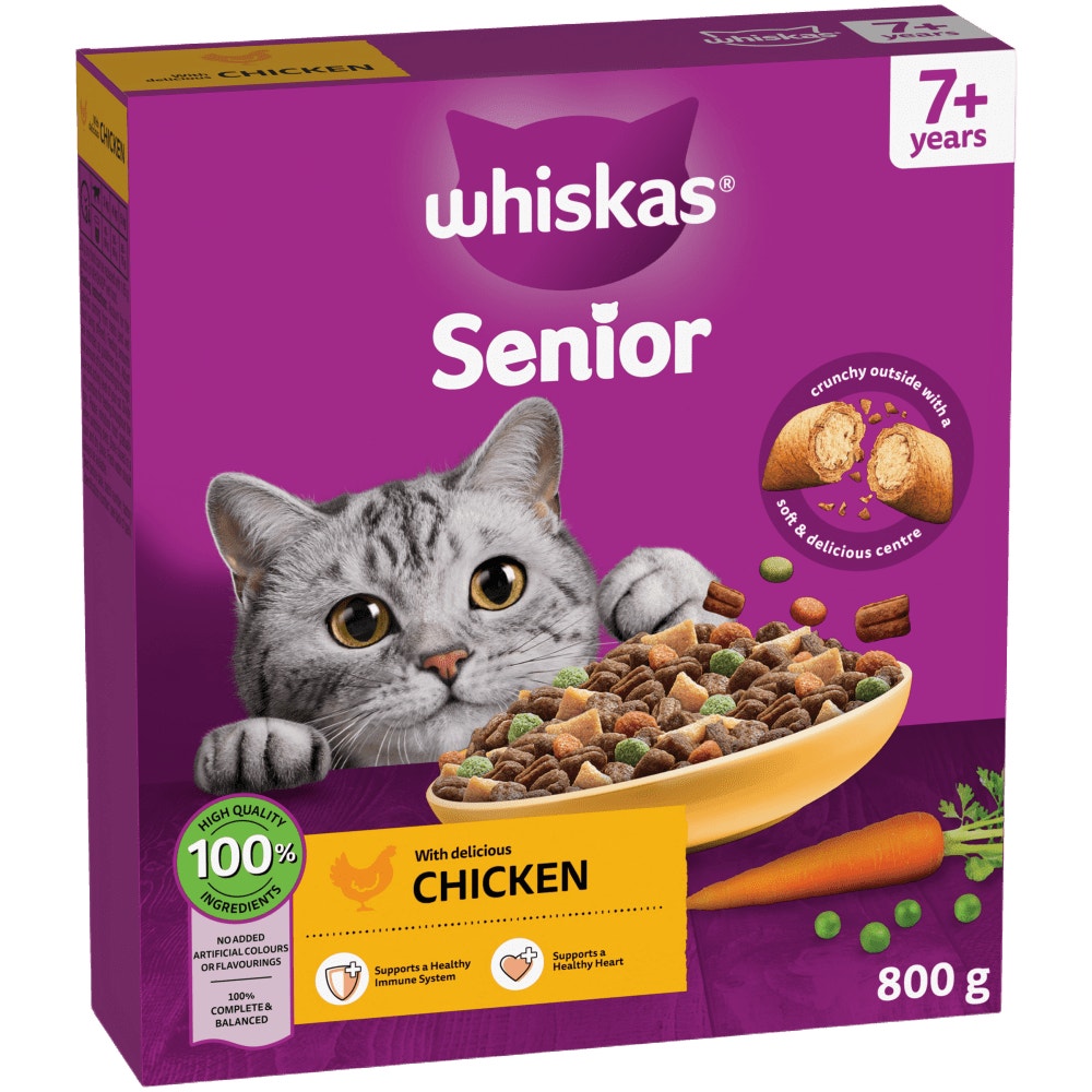 WHISKAS Cat Dry with Chicken Senior 7+ 1.9kg, 800g - 1