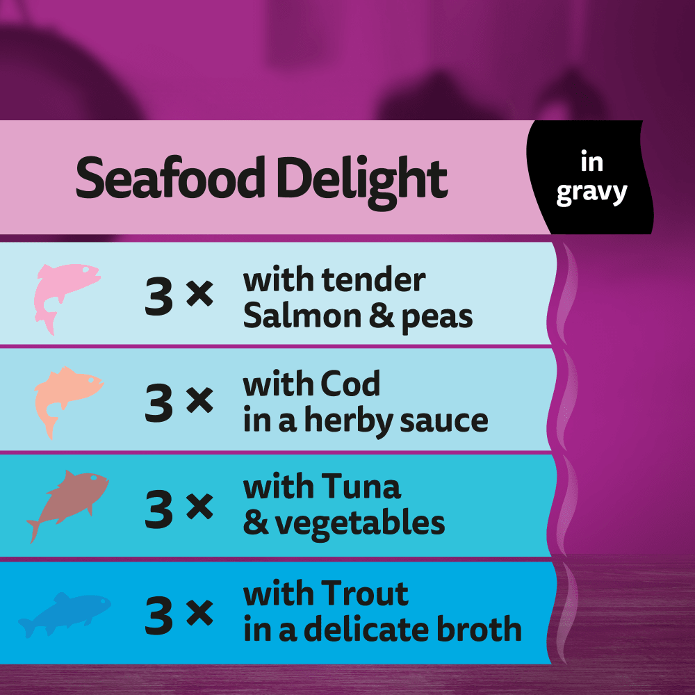 WHISKAS® 1+ Aromatic Seafood Delight Selection Wet Cat Food Pouches 12x85g - 6