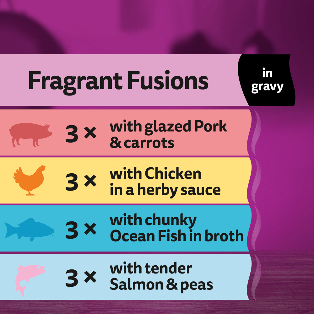 WHISKAS® 1+ Aromatic Fragrant Fusions Selection Wet Cat Food Pouches 84x85g, 40x85g, 12x85g - 6