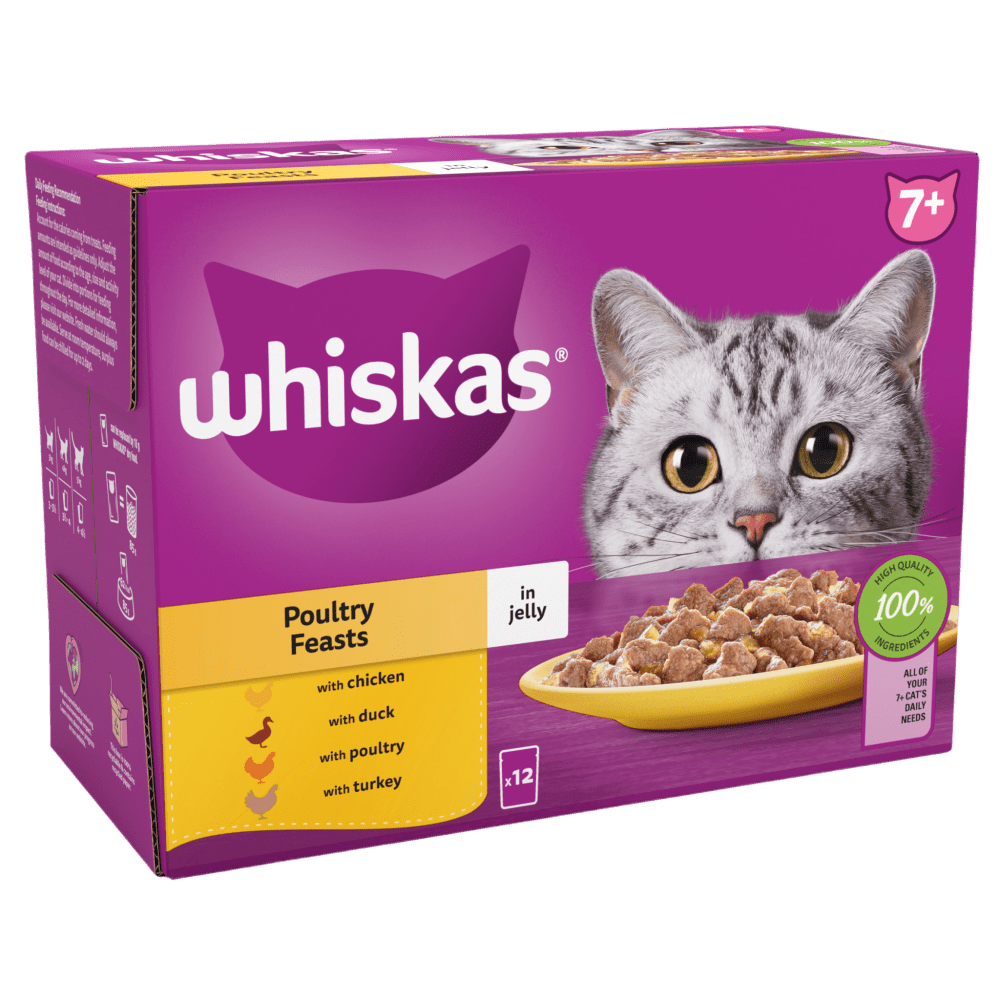 WHISKAS® POULTRY FEASTS in Jelly Senior 7+ Wet Cat Food Pouch 80x85g,40x85g,12x85g - 1
