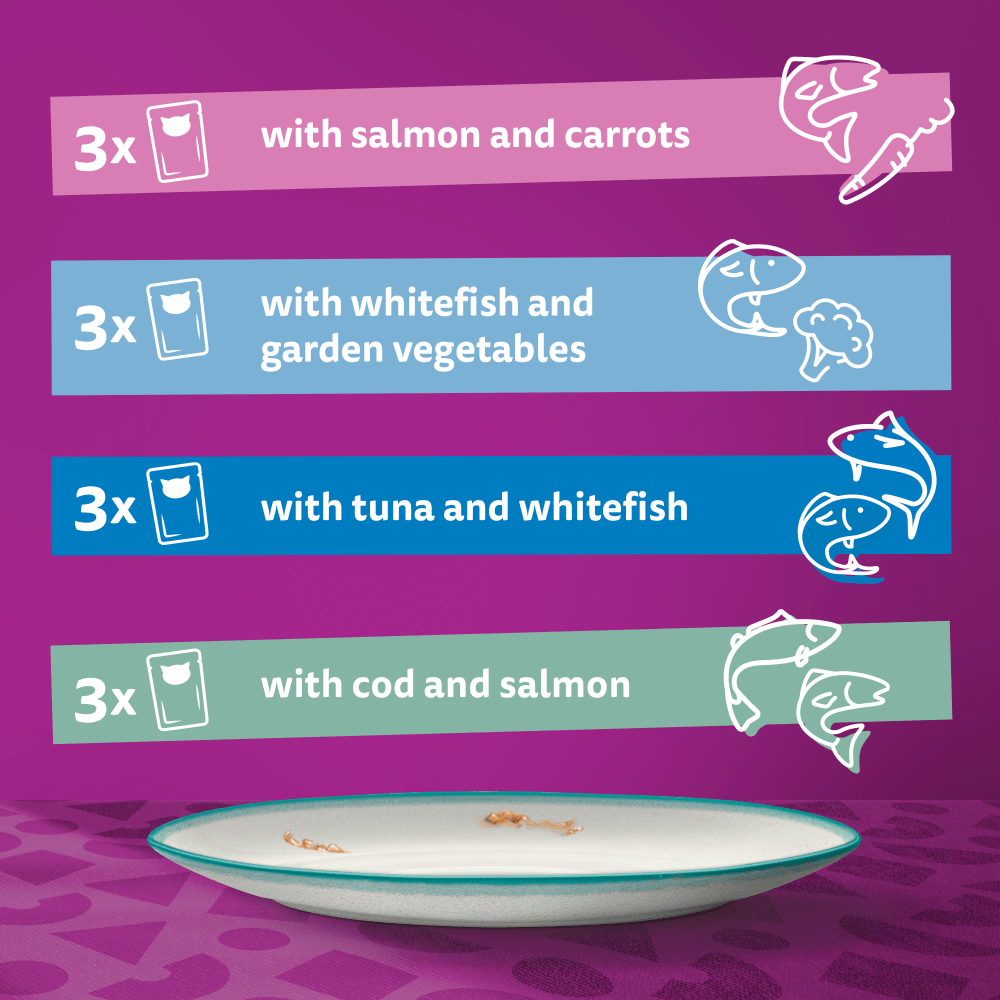 WHISKAS® 1+ Catch of the Day Mix Adult Wet Cat Food Pouches in Gravy 12x85g - 6