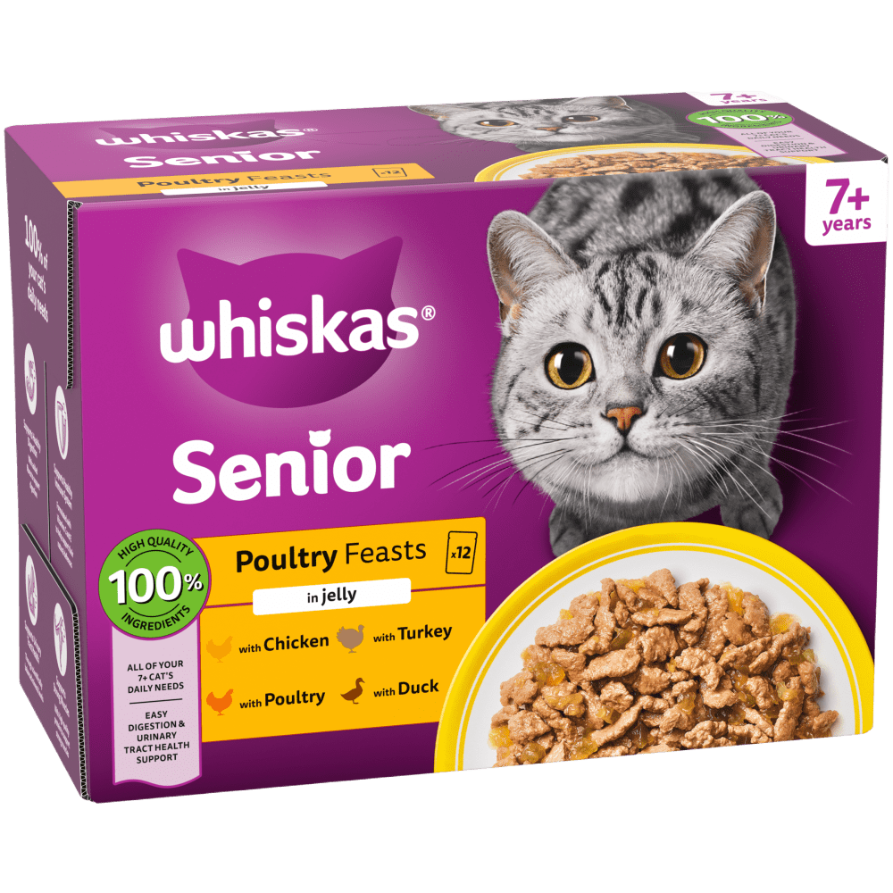 WHISKAS POULTRY FEASTS in Jelly Senior 7+ Wet Cat Food Pouch 80x85g, 40x85g, 12x85g - 1